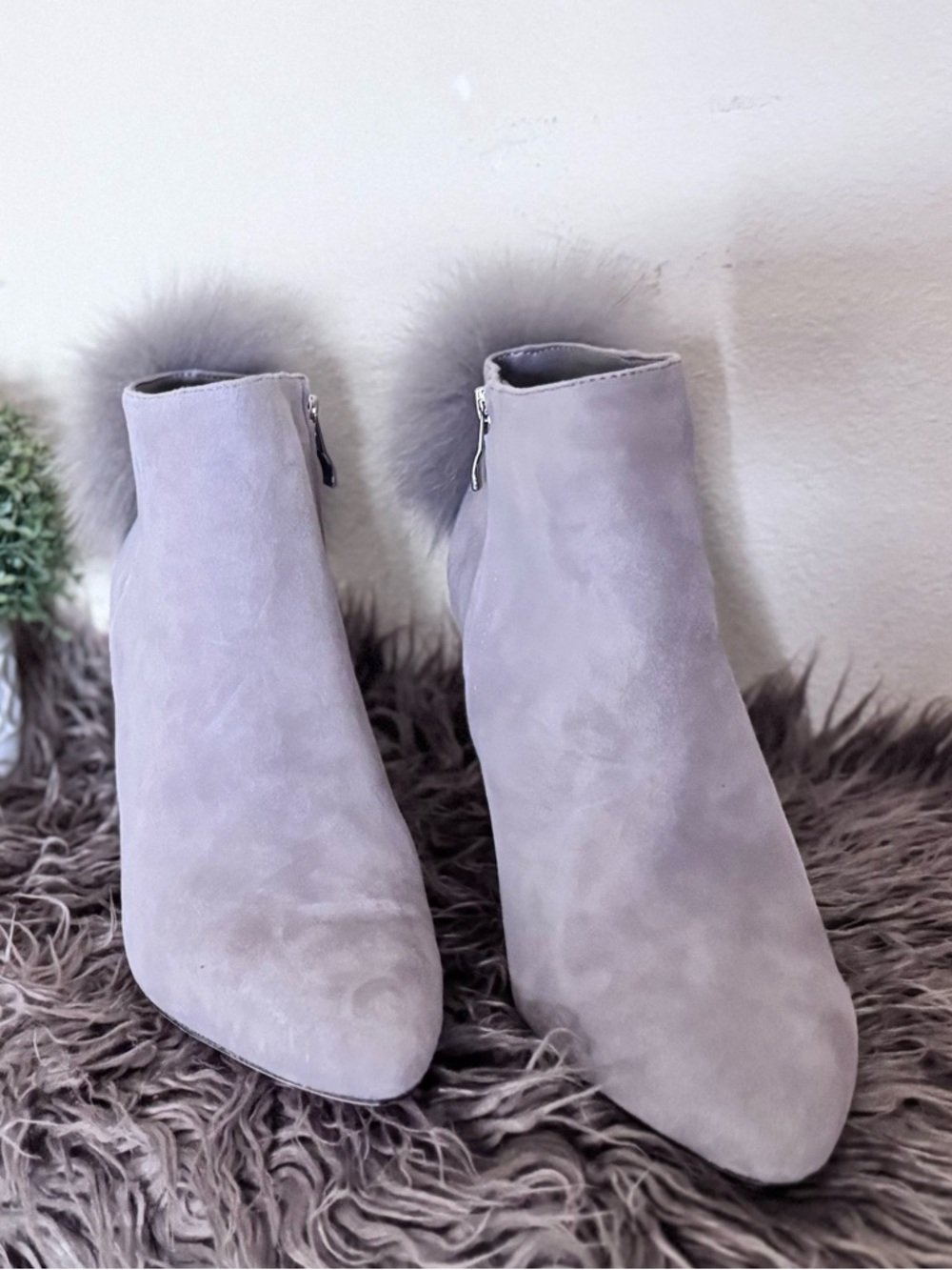 ANTONIO MELANI Suede Ankle Booties with Fur Trim